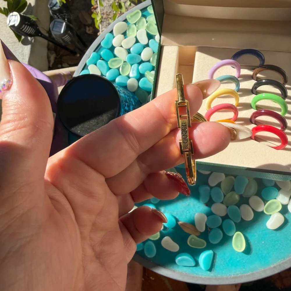 Gucci Gold Watch with Multicolor Ring Set